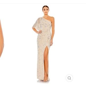Mac Duggal Embellished One Shoulder Drape Gown - Nude